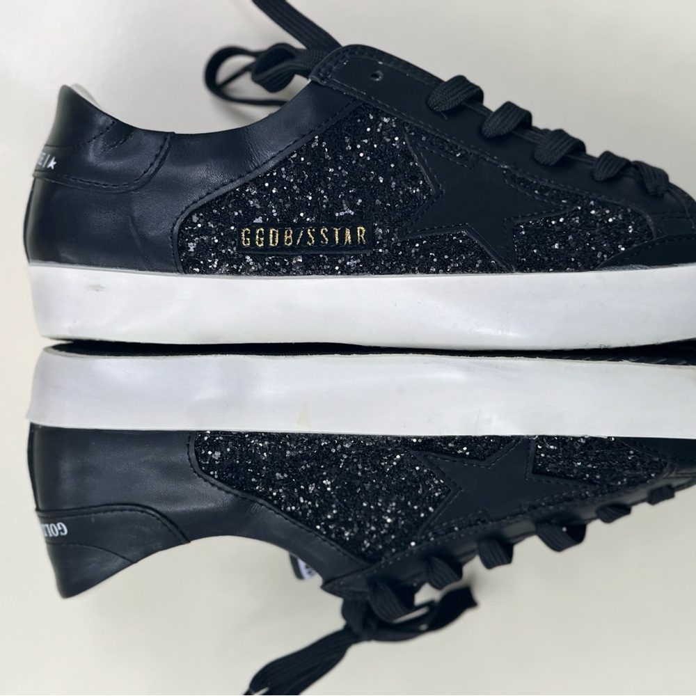NWOT Limited Edition Golden Goose Black Nappa Superstar Glitter Star Shoes SZ 40 - Picture 14 of 16
